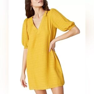 BB Dakota Steve Madden Yellow Puff Sleeve Textured Dress Size S NWT